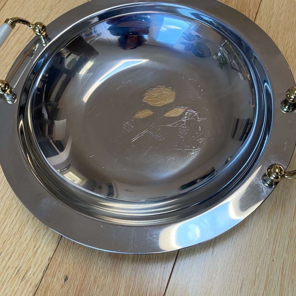 Inox Serving Bowl Salad Bowl design flower gold vintage 24kt gold